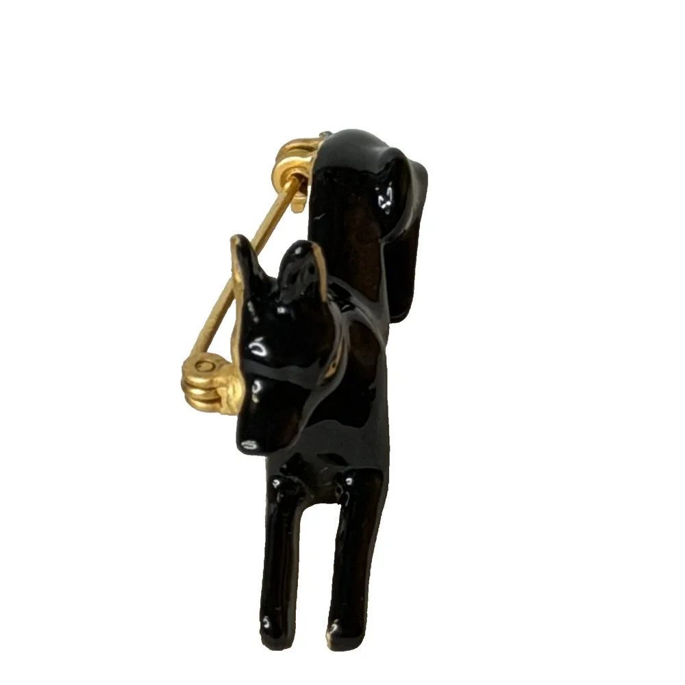 Anubis Egyptian Dog God Jackal Figural Brooch Pin Couchant Pose Black Gold